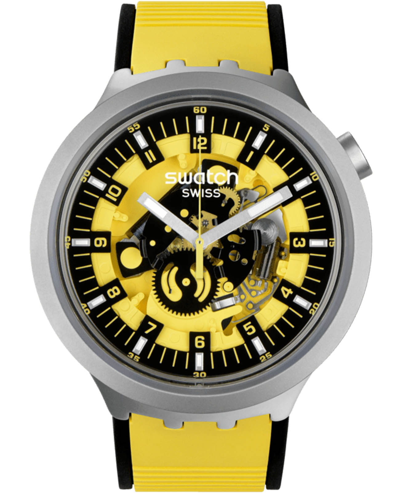 Swatch Swatch Big Bold Irony Lacquered SB07S109  SB07S109 кварцевые мужские часы желтый циферблат, браслет резина — вид спереди