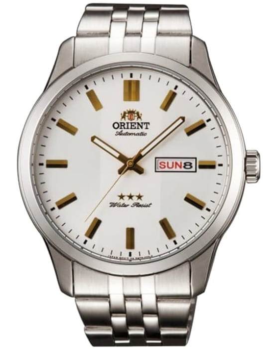 Orient Orient AB0B009W (SAB0B009W)  SAB0B009W механические мужские часы белый циферблат, браслет нержавеющая сталь — вид спереди