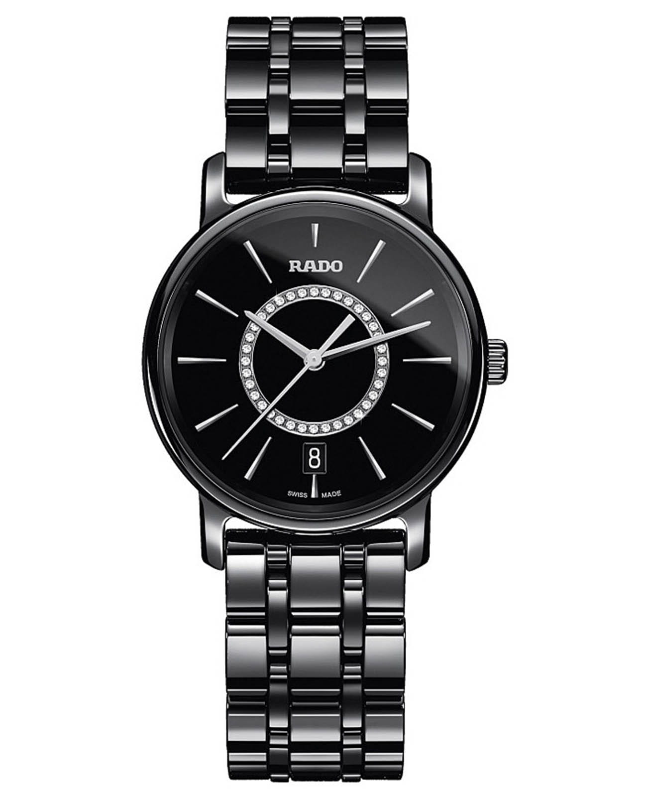 Rado Rado Diamaster R14063737  R14063737 кварцевые женские часы черный циферблат, браслет керамика — вид спереди