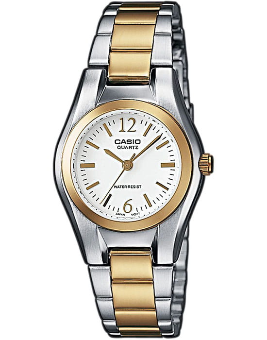 Casio Casio Collection LTP-1280PSG-7A  LTP-1280PSG-7A кварцевые женские часы белый циферблат, браслет сталь с ip покрытием — вид спереди