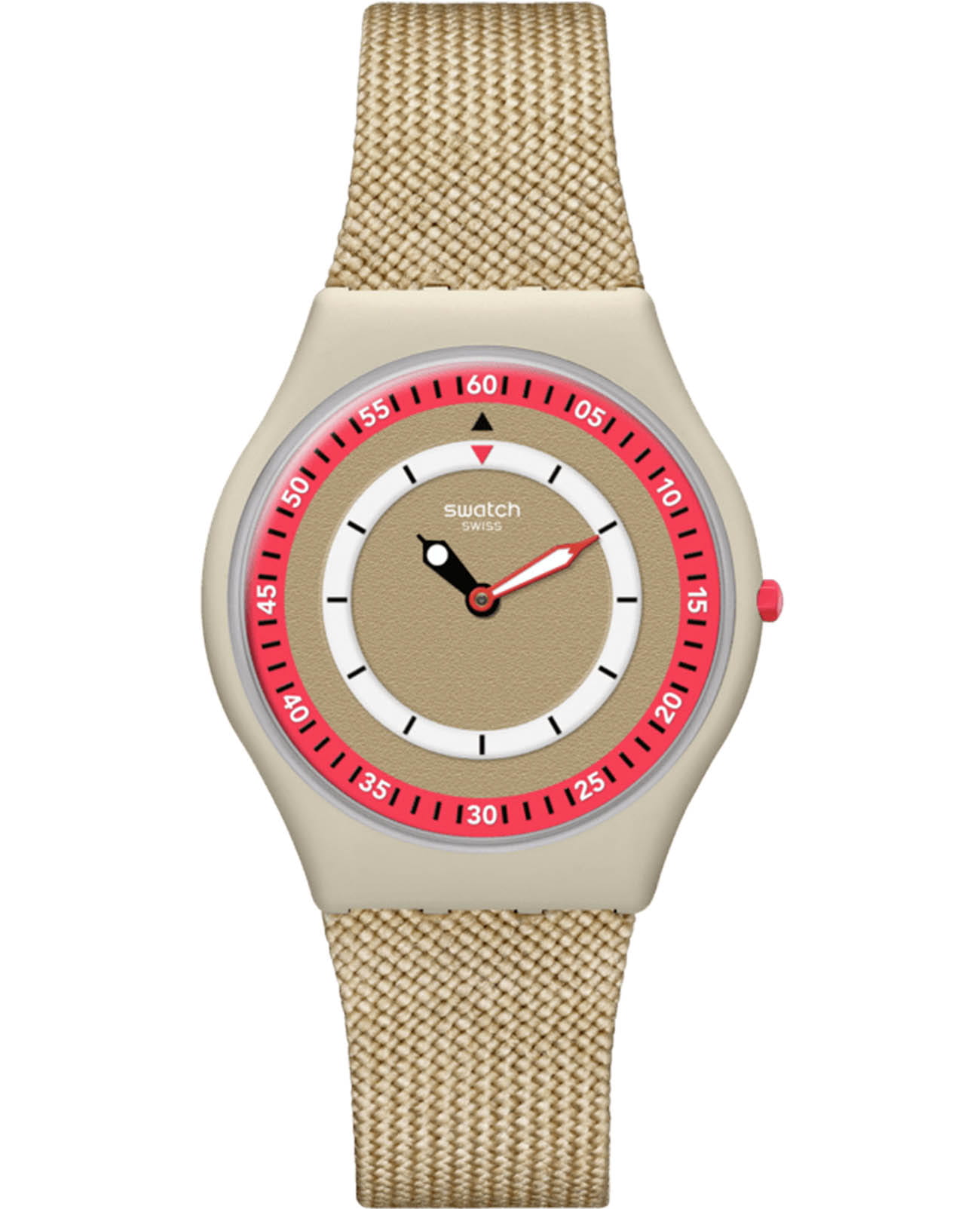 Swatch Swatch Skin Classic Bioceramic SS09T102  SS09T102 кварцевые женские часы бежевый циферблат, браслет тканевый — вид спереди