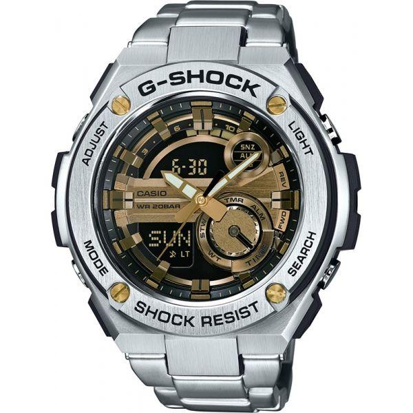 Casio Casio G-Shock GST-210D-9A GST G-Steel GST-210D-9A электронные мужские часы желтый циферблат, браслет нержавеющая сталь — вид спереди
