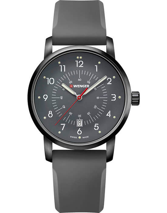 Wenger Avenue 01.1641.120  01.1641.120 кварцевые мужские часы серый циферблат, браслет силикон — вид спереди