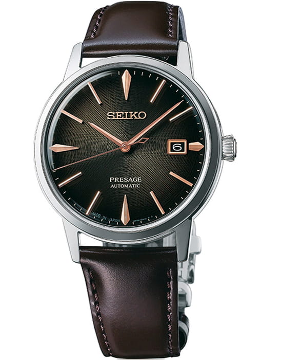Seiko Seiko Presage SRPJ17J1  SRPJ17J1 механические мужские часы зеленый циферблат, браслет кожаный — вид спереди