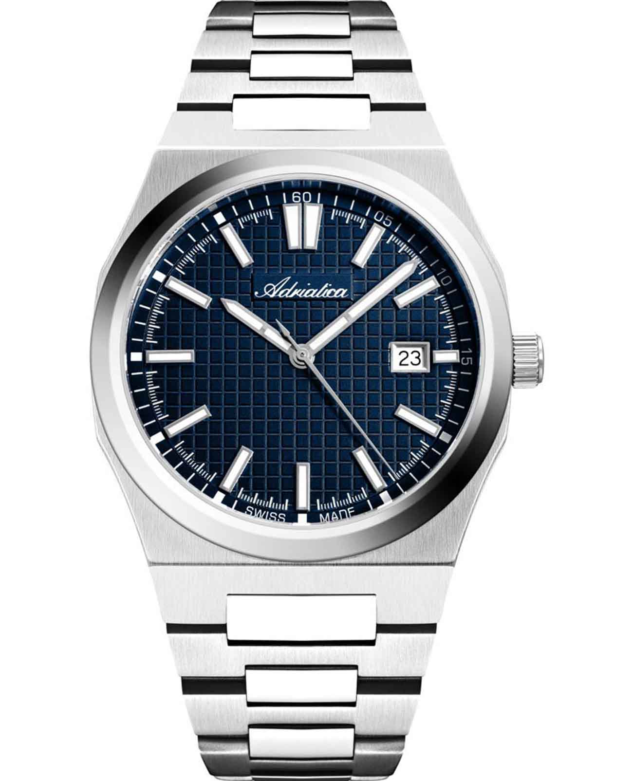 Adriatica Adriatica Premiere A8326.5115Q  A8326.5115Q кварцевые мужские часы синий циферблат, браслет нержавеющая сталь — вид спереди