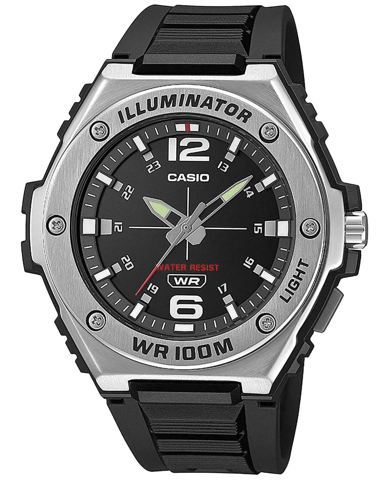 Casio Casio Collection Standard MWA-100H-1A  MWA-100H-1AVEF кварцевые мужские часы черный циферблат, браслет пластик — вид спереди