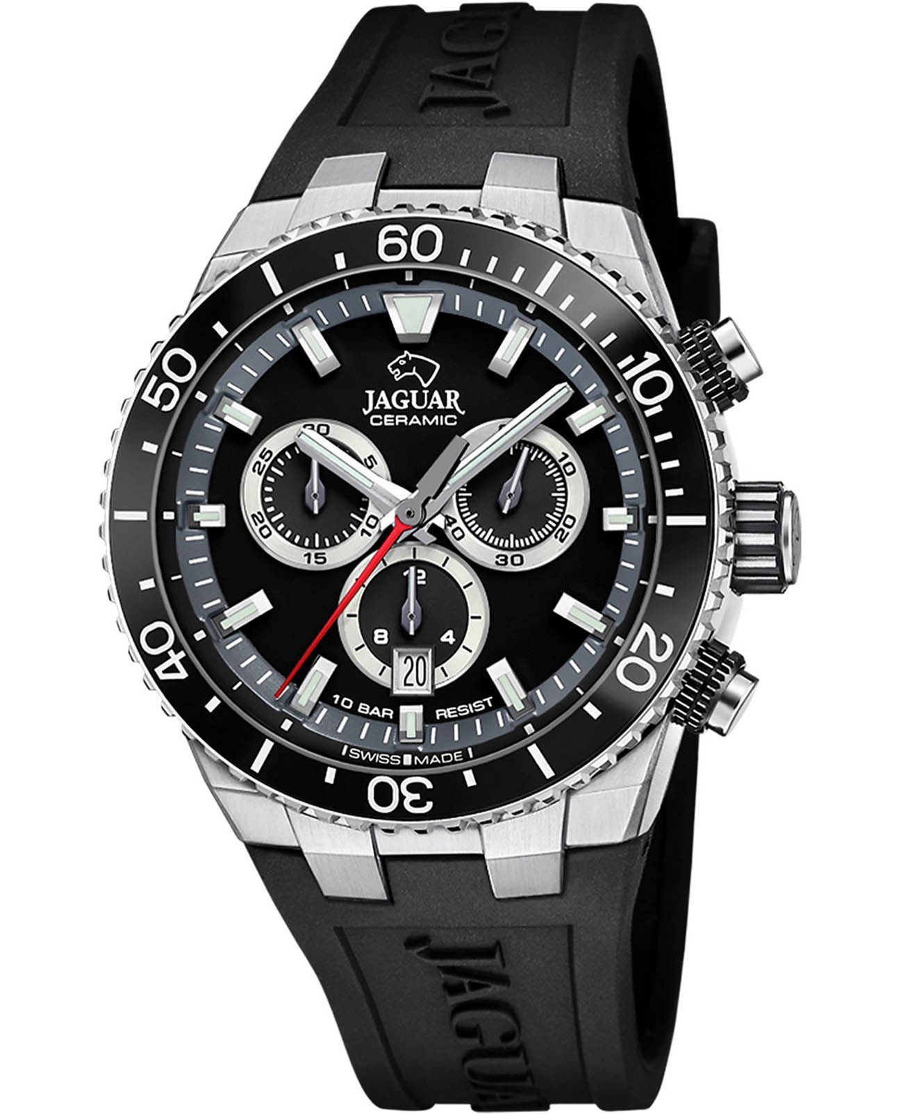 Jaguar Jaguar Ceramic J1021/3  J1021/3 кварцевые мужские часы черный циферблат, браслет каучук — вид спереди