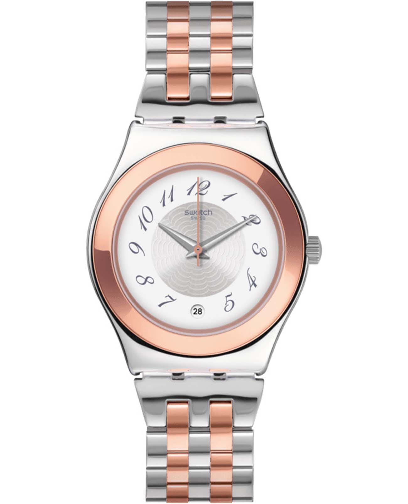 Swatch Swatch I Medium Standard YLS454G  YLS454G кварцевые женские часы белый циферблат, браслет нержавеющая сталь с pvd-покрытием — вид спереди