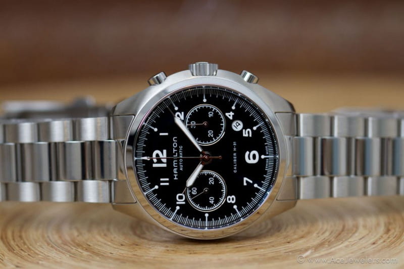 Hamilton Hamilton Khaki Aviation Pilot Pioneer Auto Chrono H76416135 механические мужские часы часы крупный план черный циферблата