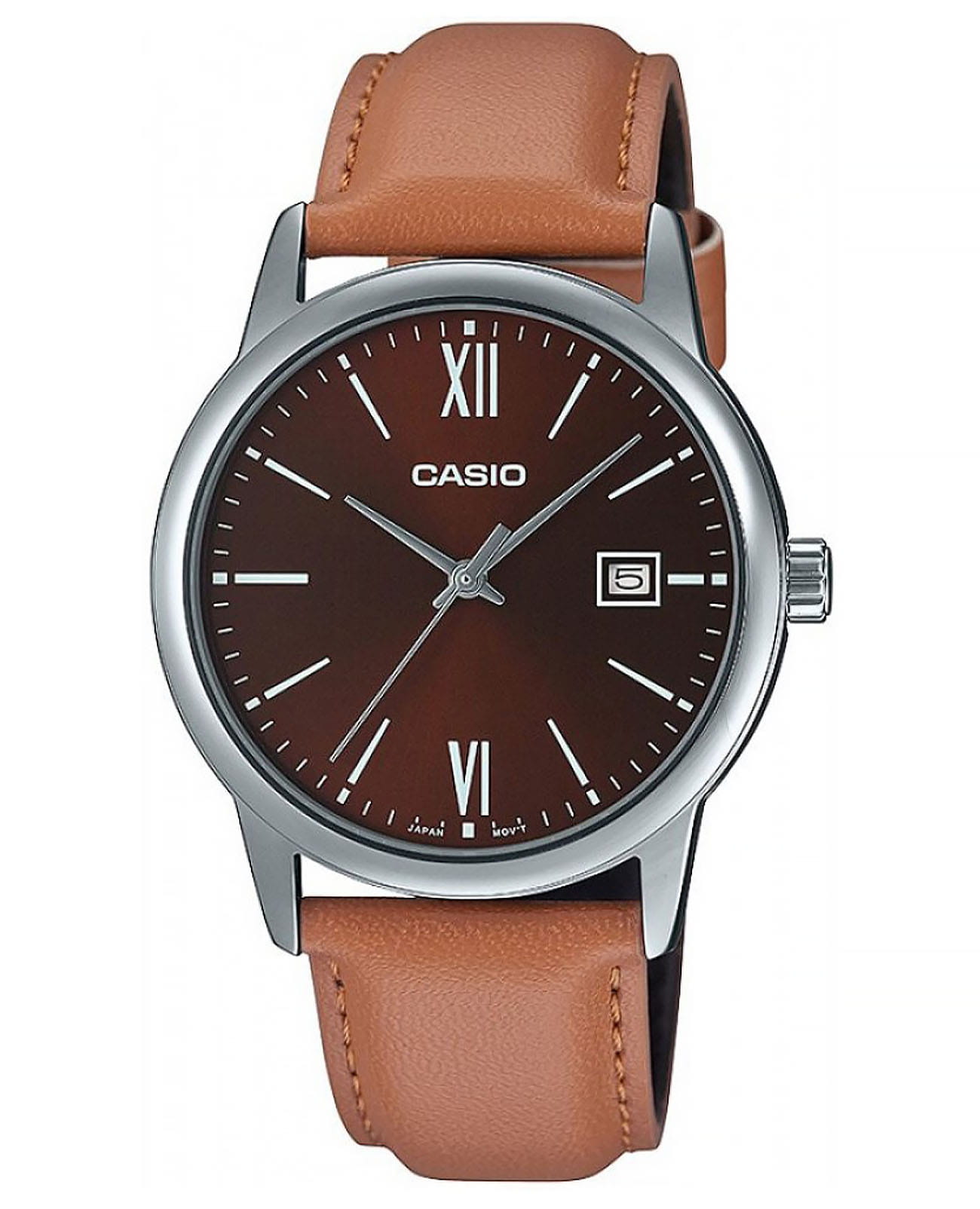 Casio Casio Collection MTP-V002L-5B3UDF (MTP-V002L-5B3)  MTP-V002L-5B3 кварцевые мужские часы коричневый циферблат, браслет кожаный — вид спереди