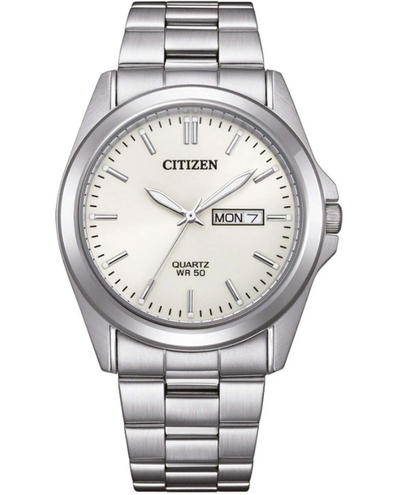 Citizen Citizen Quartz BF0581-54A  BF0581-54A кварцевые мужские часы белый циферблат, браслет нержавеющая сталь — вид спереди