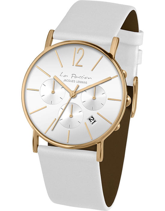 Jacques Lemans Jacques Lemans La Passion LP-123G  LP-123G кварцевые женские часы белый циферблат, браслет кожаный — вид спереди
