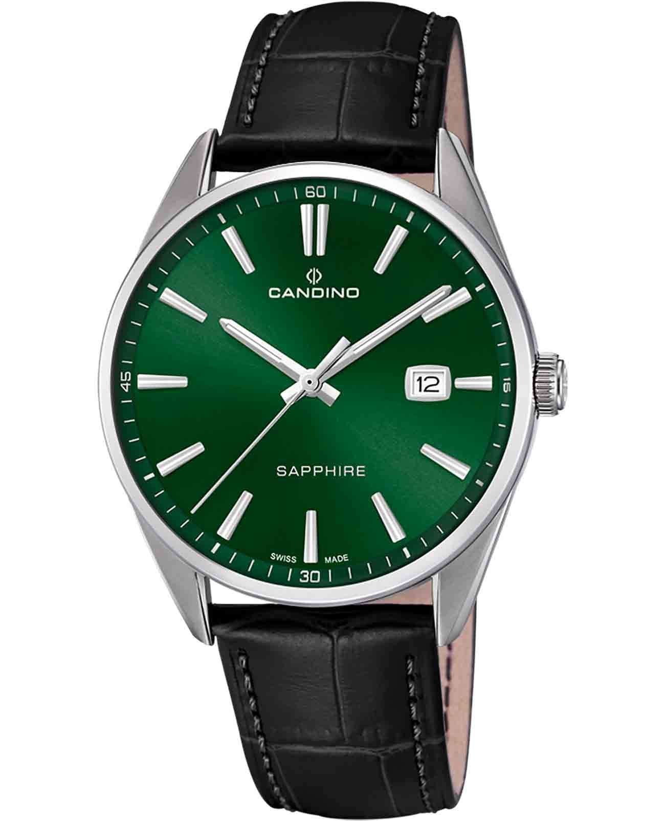 Candino Candino Couple C4622/B  C4622/B кварцевые мужские часы зеленый циферблат, браслет кожаный — вид спереди