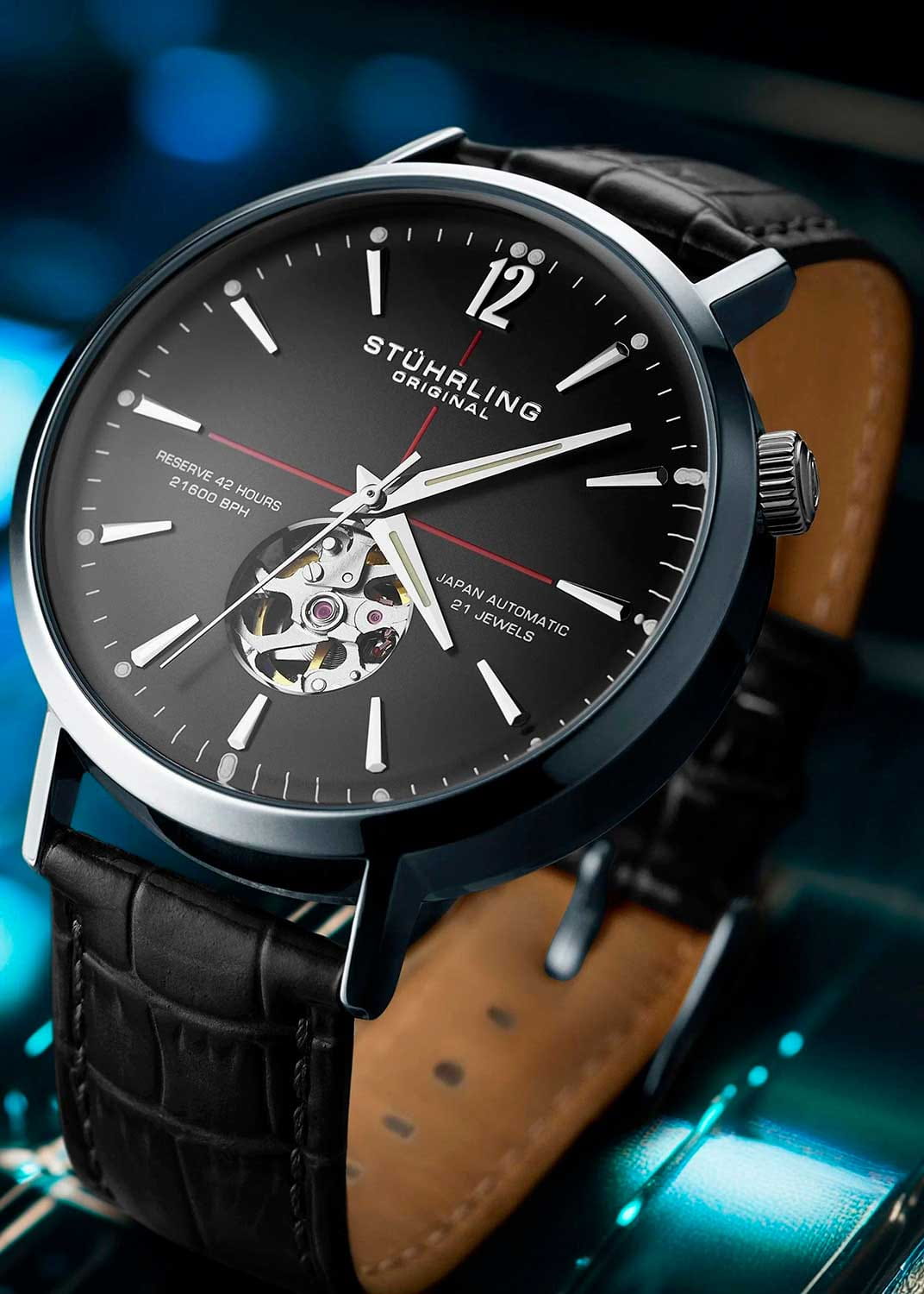 Stuhrling Stuhrling Quasar 1021.01 мужские часы черный циферблат на запястье