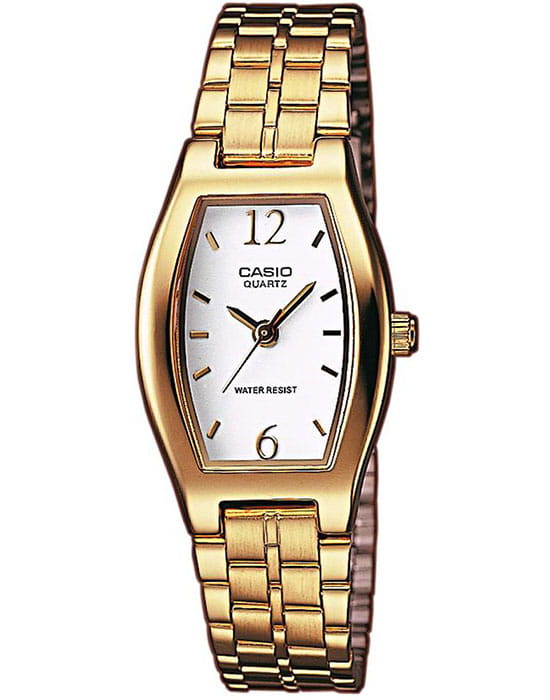 Casio Casio Collection LTP-1281PG-7AEG  LTP-1281PG-7AEG кварцевые женские часы белый циферблат, браслет сталь с ip покрытием — вид спереди