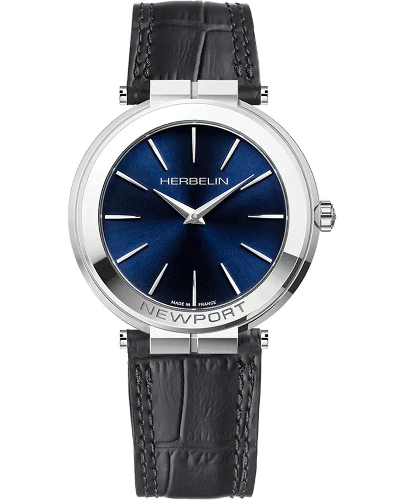 Herbelin Herbelin Newport Slim 19522AP15  19522AP15 кварцевые мужские часы синий циферблат, браслет кожаный — вид спереди