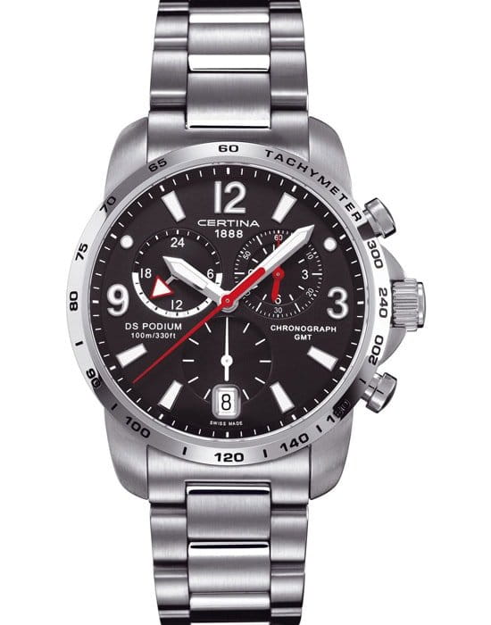 Certina Certina C001.639.11.057.00  C0016391105700 кварцевые мужские часы черный циферблат, браслет нержавеющая сталь — вид спереди