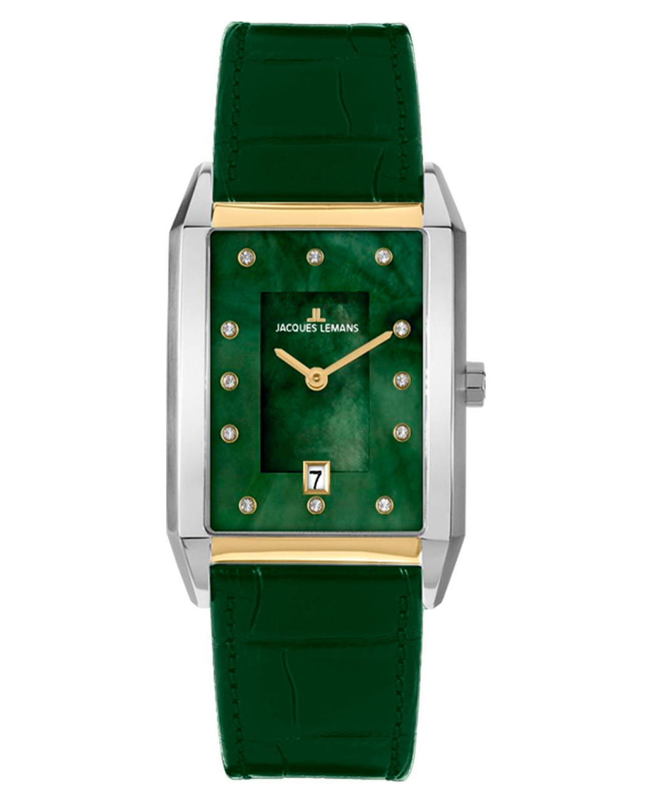 Jacques Lemans Jacques Lemans Classic 1-2158H  1-2158H кварцевые женские часы зеленый циферблат, браслет кожаный — вид спереди