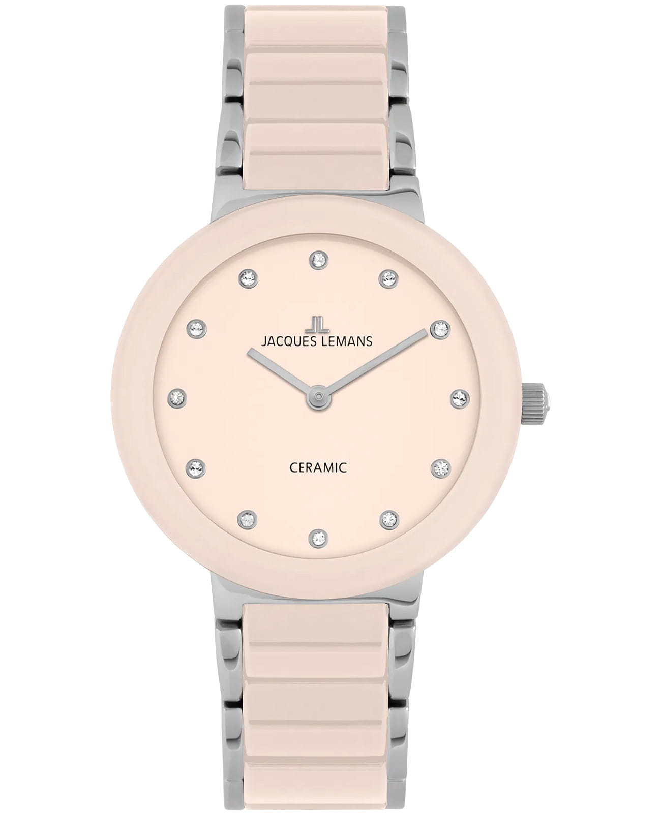 Jacques Lemans Jacques Lemans High Tech Ceramic 42-7ZA  42-7ZA кварцевые женские часы розовый циферблат, браслет сталь + керамические вставки — вид спереди