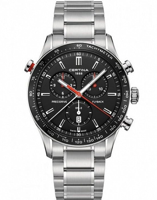 Certina Certina DS-2 Chronograph Flyback C024.618.11.051.01 DS 2 C0246181105101 кварцевые мужские часы черный циферблат, браслет нержавеющая сталь — вид спереди