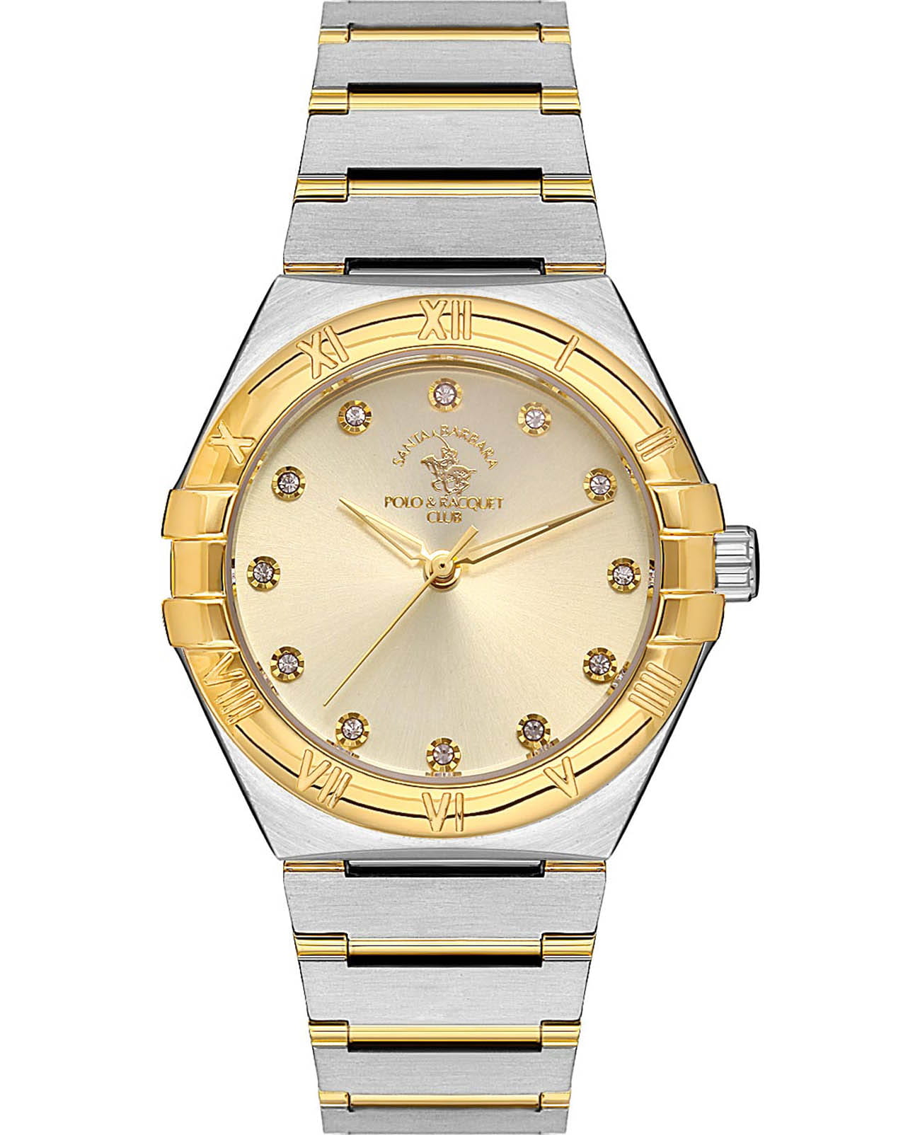 Santa Barbara Polo & Racquet Club Santa Barbara Polo & Racquet Club Luxury SB.1.10504-3  SB.1.10504-3 кварцевые женские часы золотой циферблат, браслет нержавеющая сталь с ip-покрытием — вид спереди