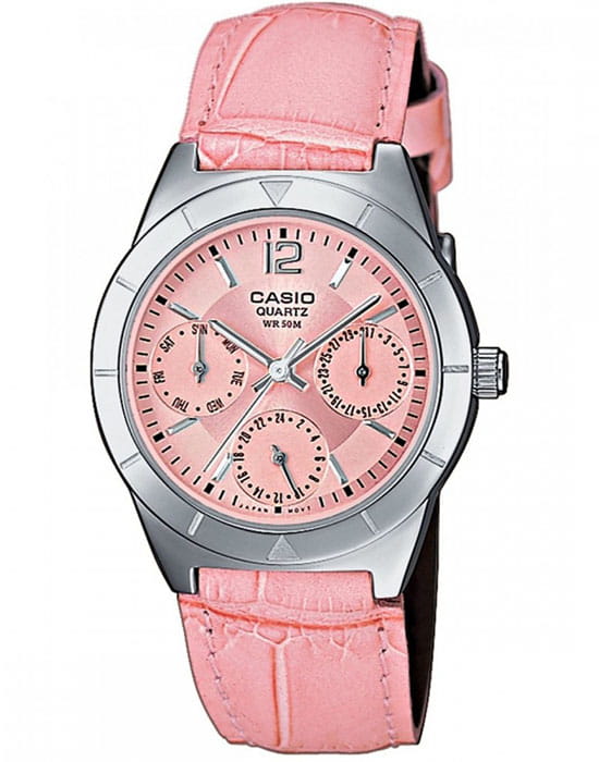 Casio Casio Collection LTP-2069L-4A  LTP-2069L-4A кварцевые женские часы розовый циферблат, браслет кожаный — вид спереди