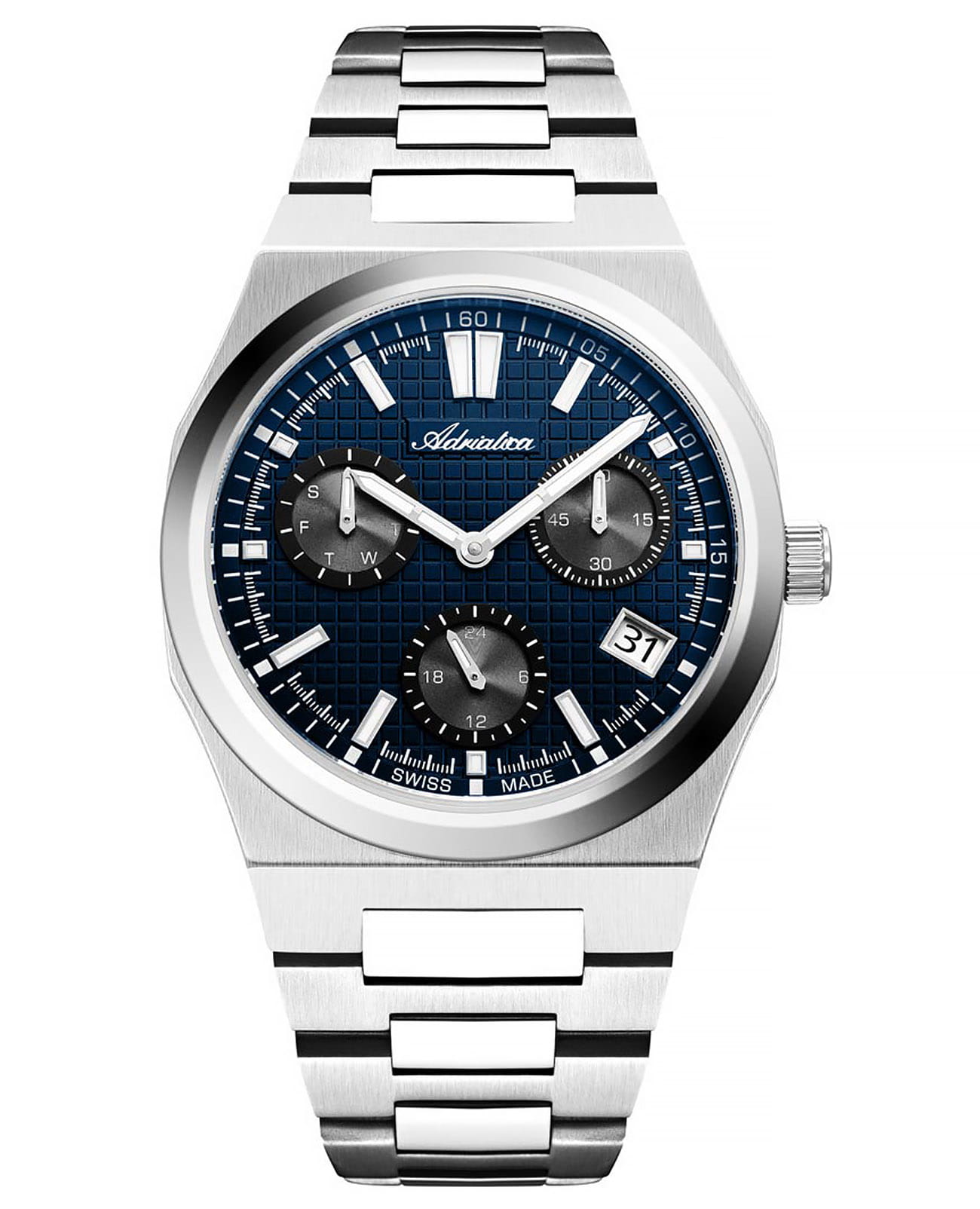 Adriatica Adriatica Multifunction A8326.5115QF  A8326.5115QF кварцевые мужские часы синий циферблат, браслет нержавеющая сталь — вид спереди