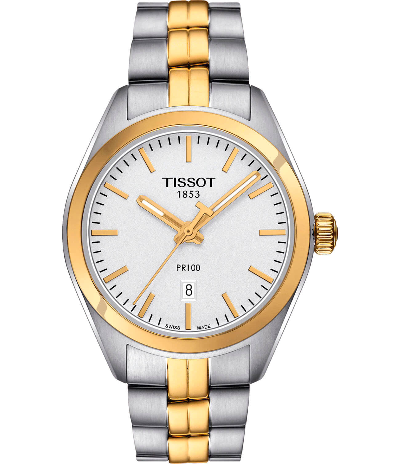 Tissot Tissot PR 100 Lady T101.210.22.031.00 PR 100 T1012102203100 кварцевые женские часы белый циферблат, браслет сталь c pvd покрытием — вид спереди