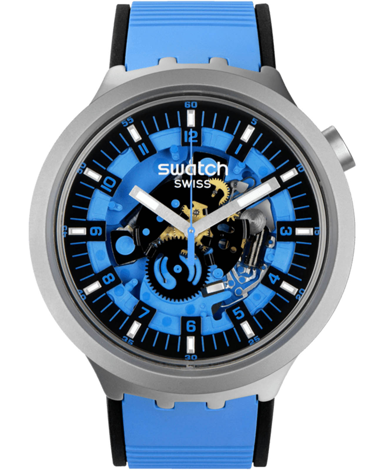Swatch Swatch Big Bold Irony Lacquered SB07S106  SB07S106 кварцевые мужские часы голубой циферблат, браслет резина — вид спереди