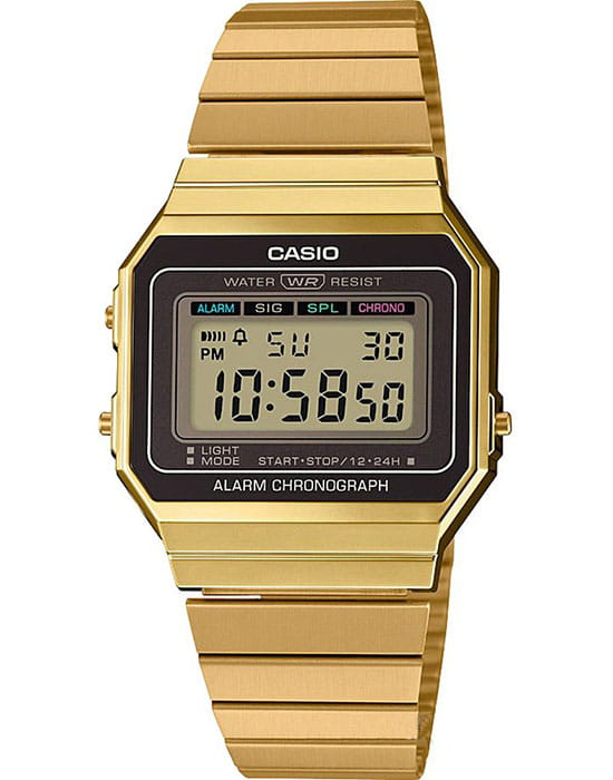 Casio Casio Collection A700WEG-9A  A700WEG-9A кварцевые мужские часы черный циферблат, браслет нержавеющая сталь — вид спереди