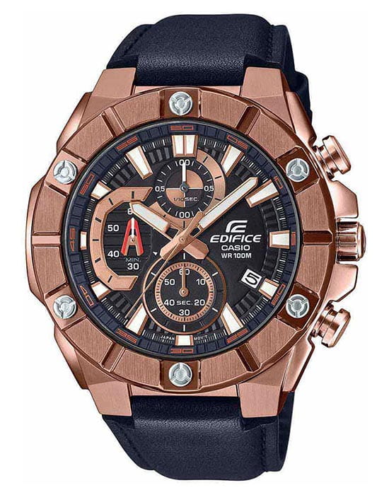 Casio Casio Edifice EFR-569BL-1A EFR EFR-569BL-1A кварцевые мужские часы синий циферблат, браслет кожаный — вид спереди