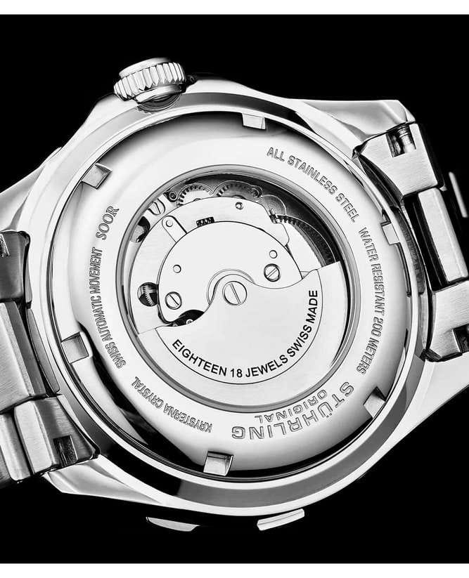 Stuhrling Stuhrling Aquadiver 1005.03 механические мужские часы часы крупный план синий циферблата