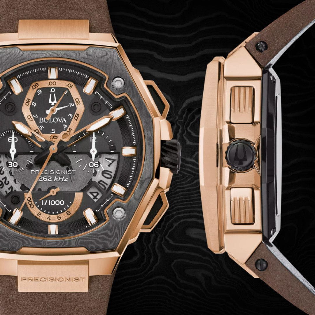 Bulova Bulova Precisionist 98B356,  сша мужские часы на браслете кожаный боковой вид