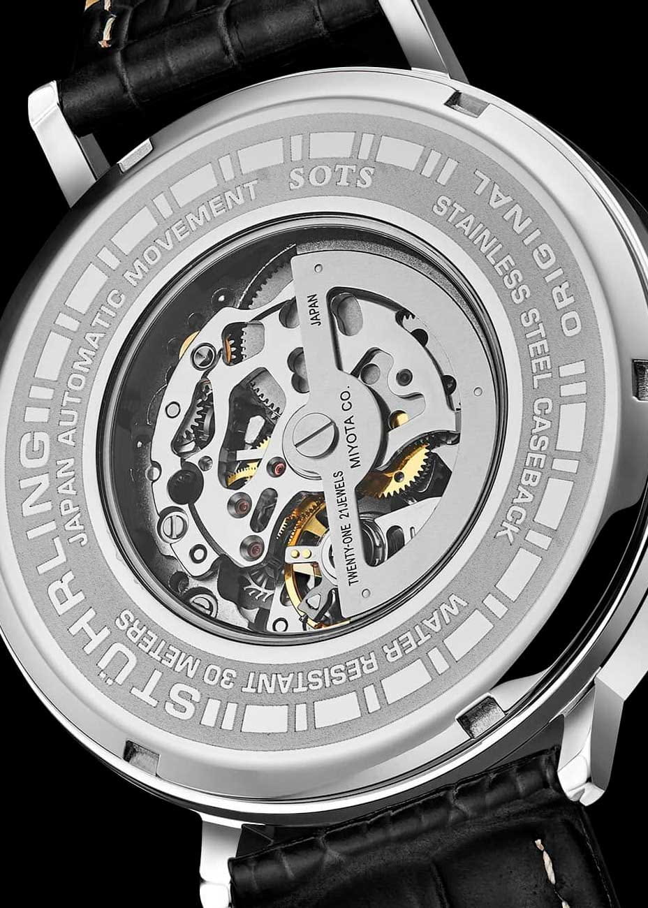 Stuhrling Stuhrling Quasar 1021.03,  сша мужские часы на браслете кожаный боковой вид