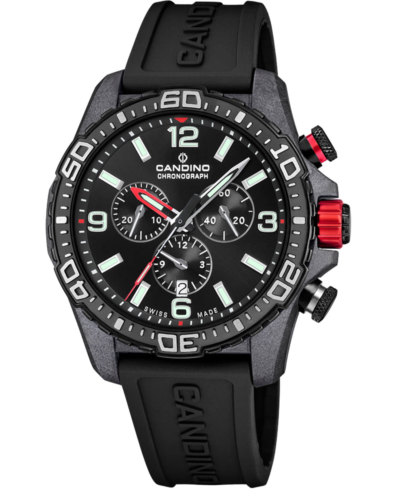 Candino Candino Chronos C4779/7  C4779/7 кварцевые мужские часы черный циферблат, браслет каучук — вид спереди