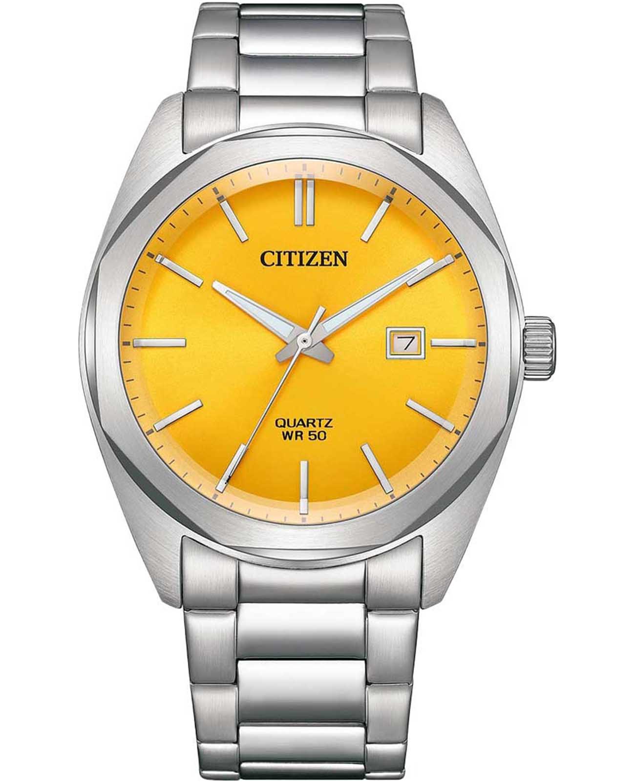 Citizen Citizen Basic BI5110-54Z  BI5110-54Z кварцевые мужские часы желтый циферблат, браслет нержавеющая сталь — вид спереди