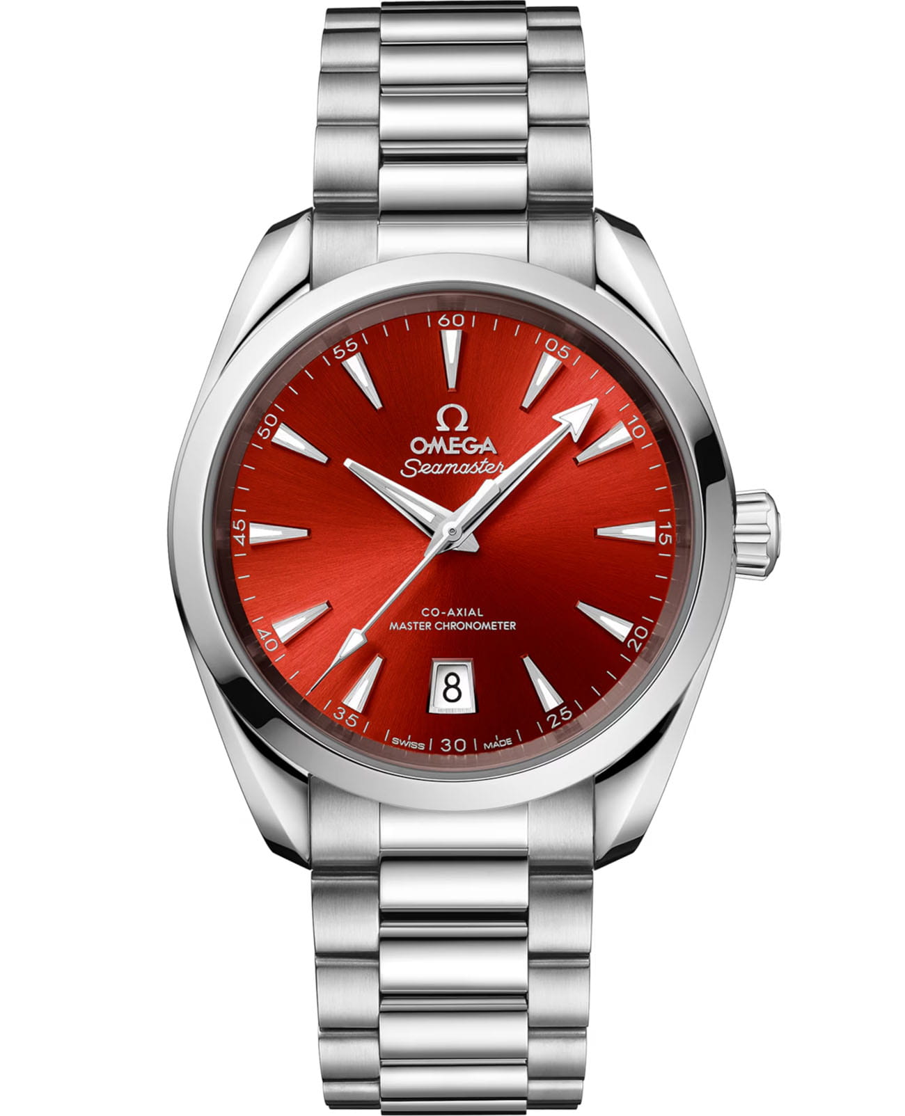 Omega Omega Seamaster Aqua Terra 220.10.38.20.13.003 Aqua Terra 22010382013003 механические мужские часы красный циферблат, браслет нержавеющая сталь — вид спереди