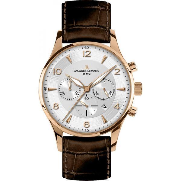 Jacques Lemans Jacques Lemans 1-1654H  1-1654H кварцевые мужские часы серый циферблат, браслет кожаный — вид спереди