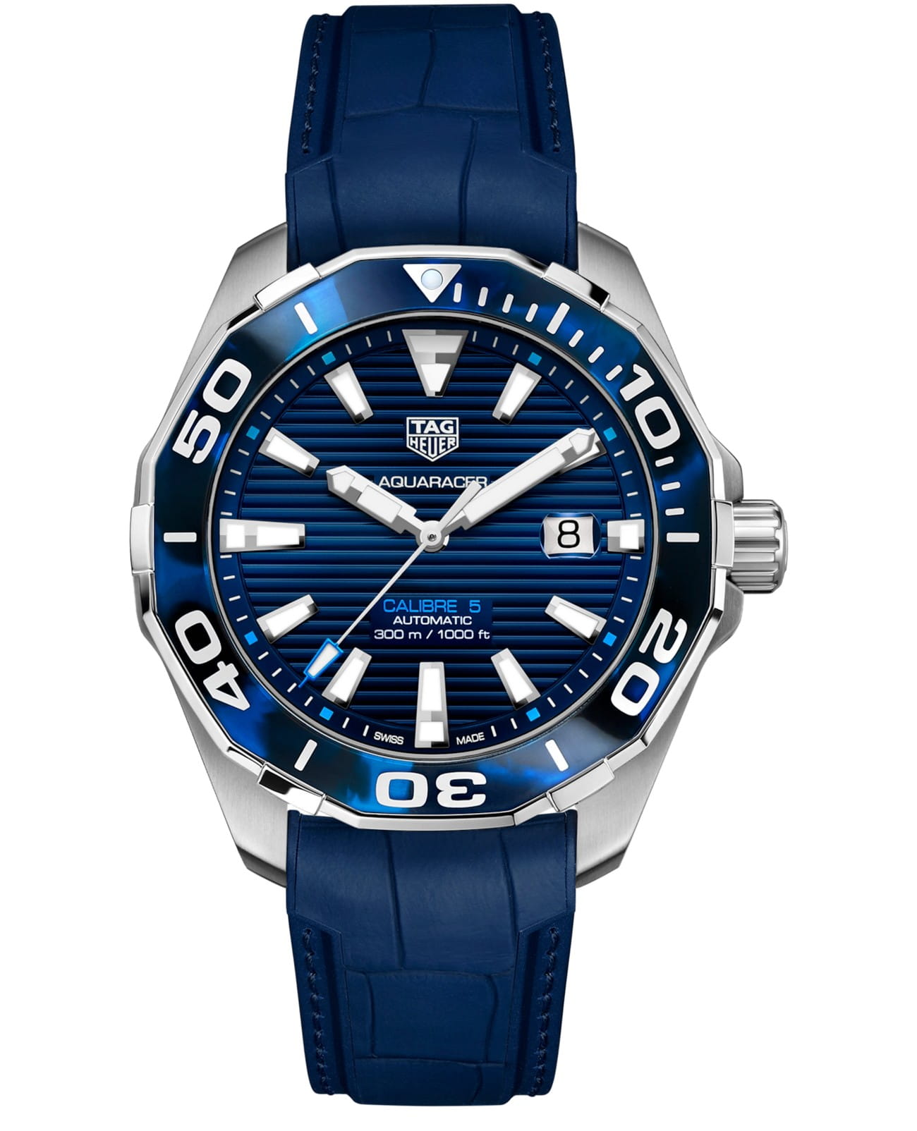 TAG Heuer TAG Heuer Aquaracer Professional 300 WAY201P.FT6178  WAY201P.FT6178 механические мужские часы синий циферблат, браслет каучук — вид спереди