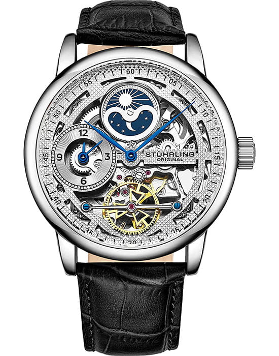 Stuhrling Stuhrling Legacy 3917.1  3917.1 механические мужские часы серебристый циферблат, браслет кожаный — вид спереди