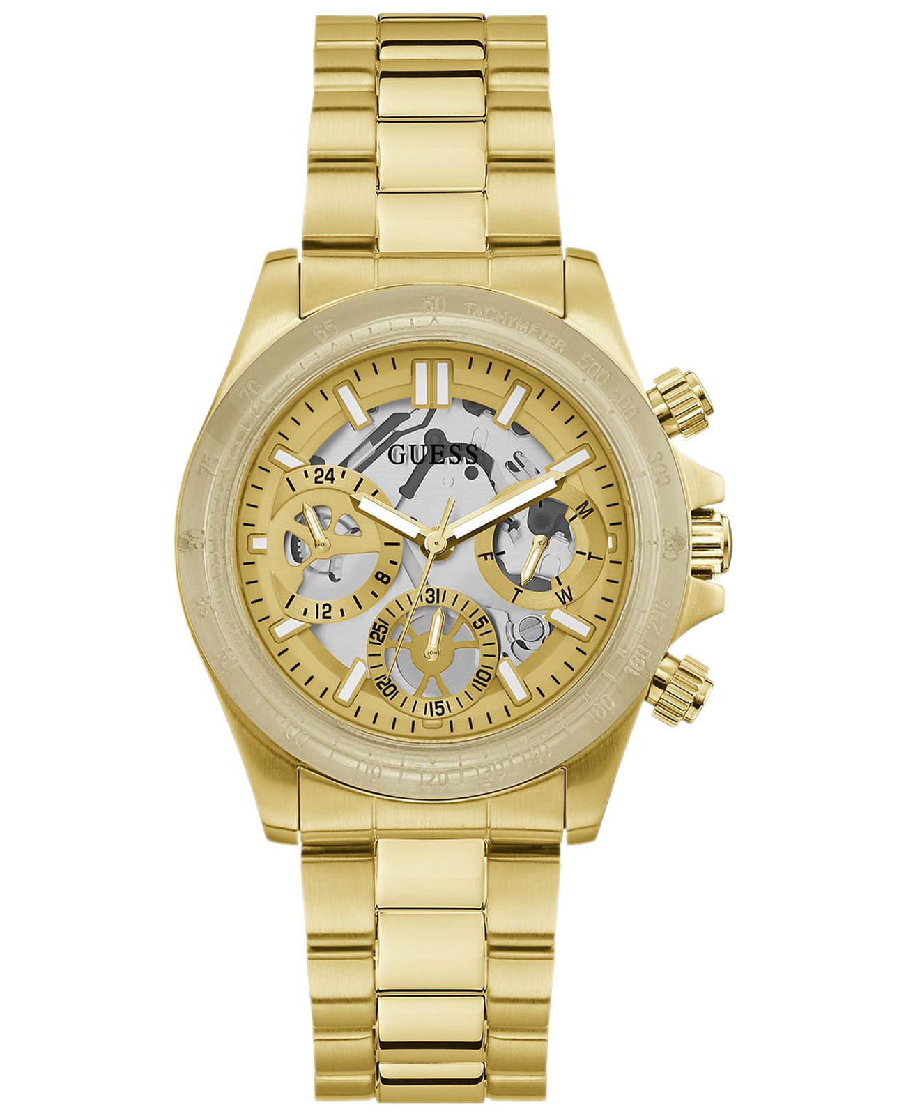 Guess Guess Mirage GW0557L1  GW0557L1 кварцевые женские часы золотой циферблат, браслет сталь с ip покрытием — вид спереди