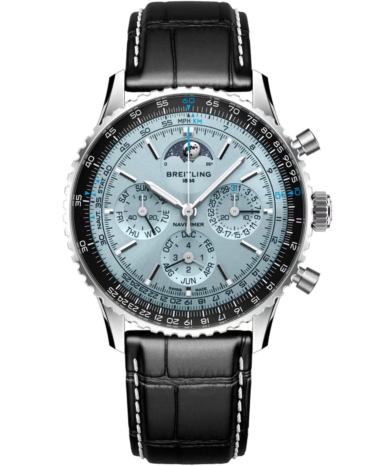 Breitling Breitling Navitimer B19 Chronograph 43 Perpetual Calendar PB1920251C1P1  PB1920251C1P1 механические мужские часы голубой циферблат, браслет кожаный — вид спереди