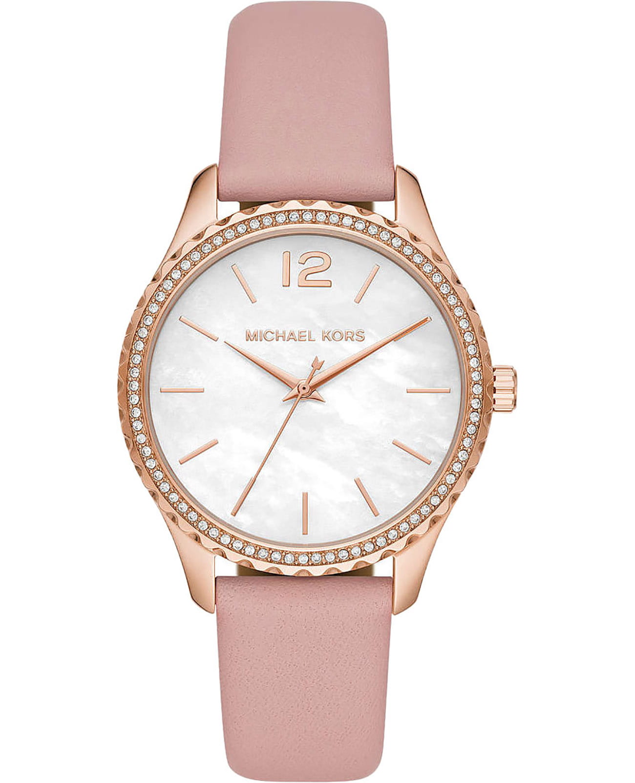 Michael Kors Michael Kors Layton MK2909  MK2909 кварцевые женские часы белый циферблат, браслет кожаный — вид спереди