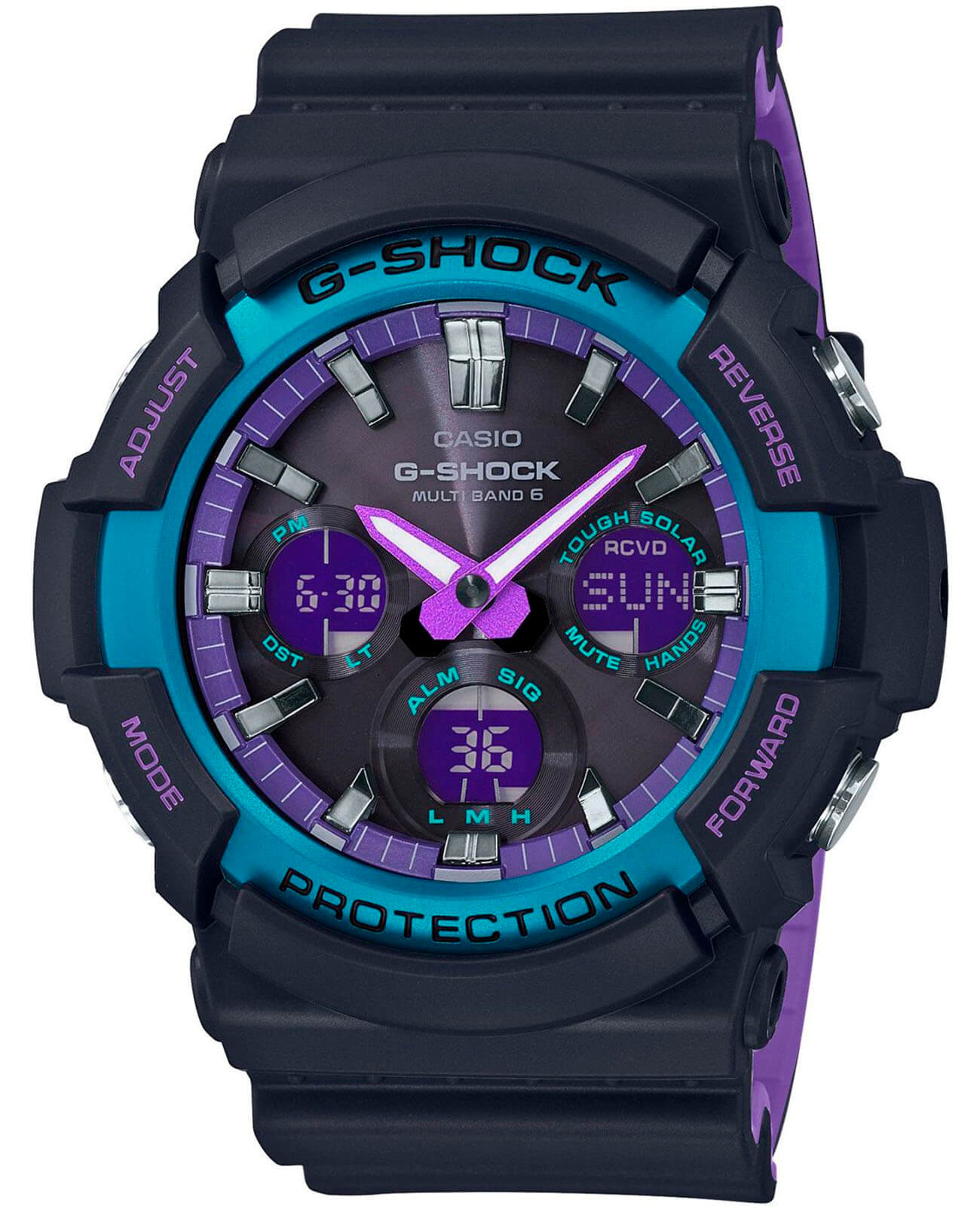 Casio Casio G-Shock GAW-100BL-1A  GAW-100BL-1AER электронные мужские часы черный циферблат, браслет пластик — вид спереди