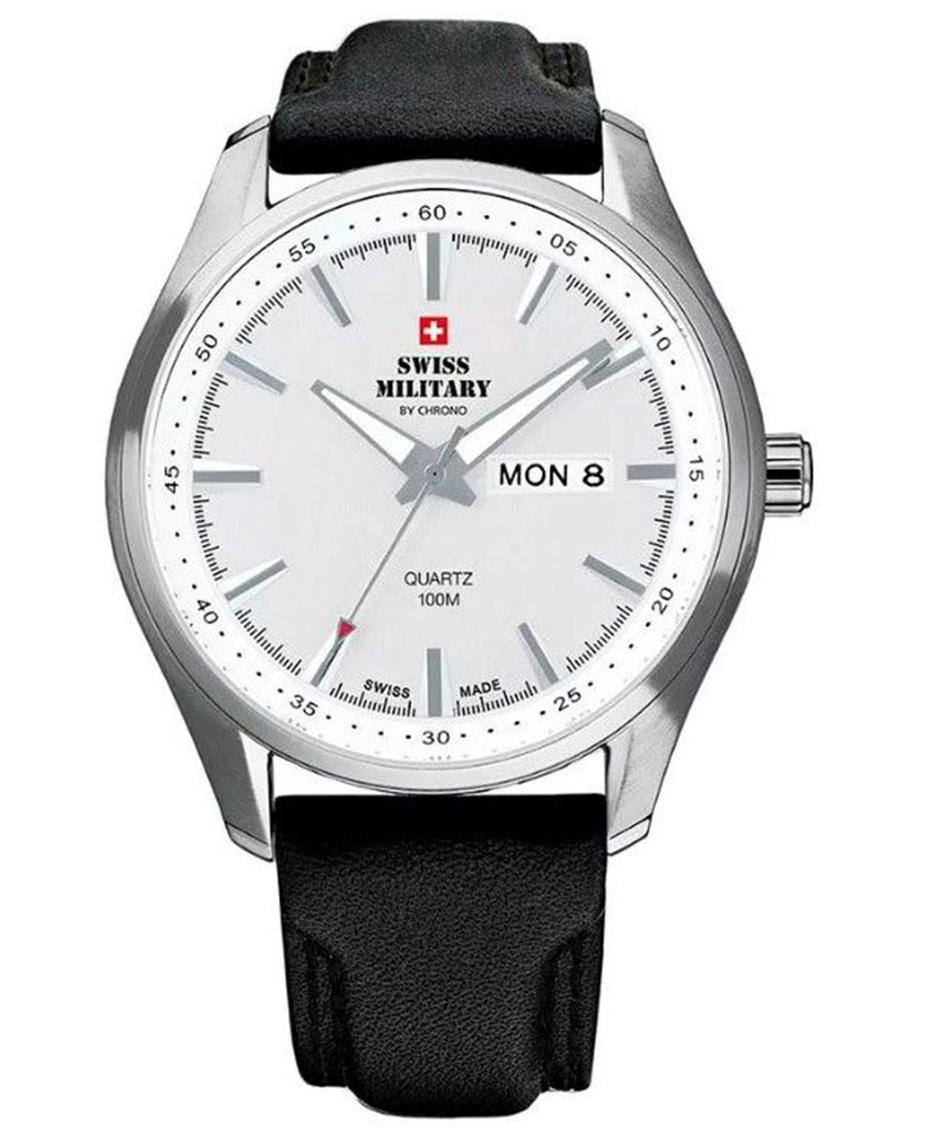 Swiss Military by Chrono Swiss Military by Chrono SM34027.06  SM34027.06 кварцевые мужские часы белый циферблат, браслет кожа + текстиль — вид спереди
