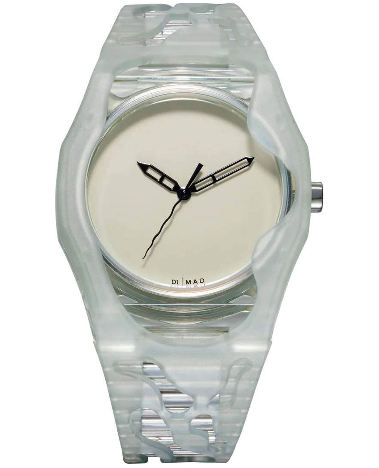 D1 Milano D1 Milano MAD Paris x D1 MDRJ02  MDRJ02 кварцевые мужские часы белый циферблат, браслет  нейлоновое волокно с полиуретановыми вставками — вид спереди