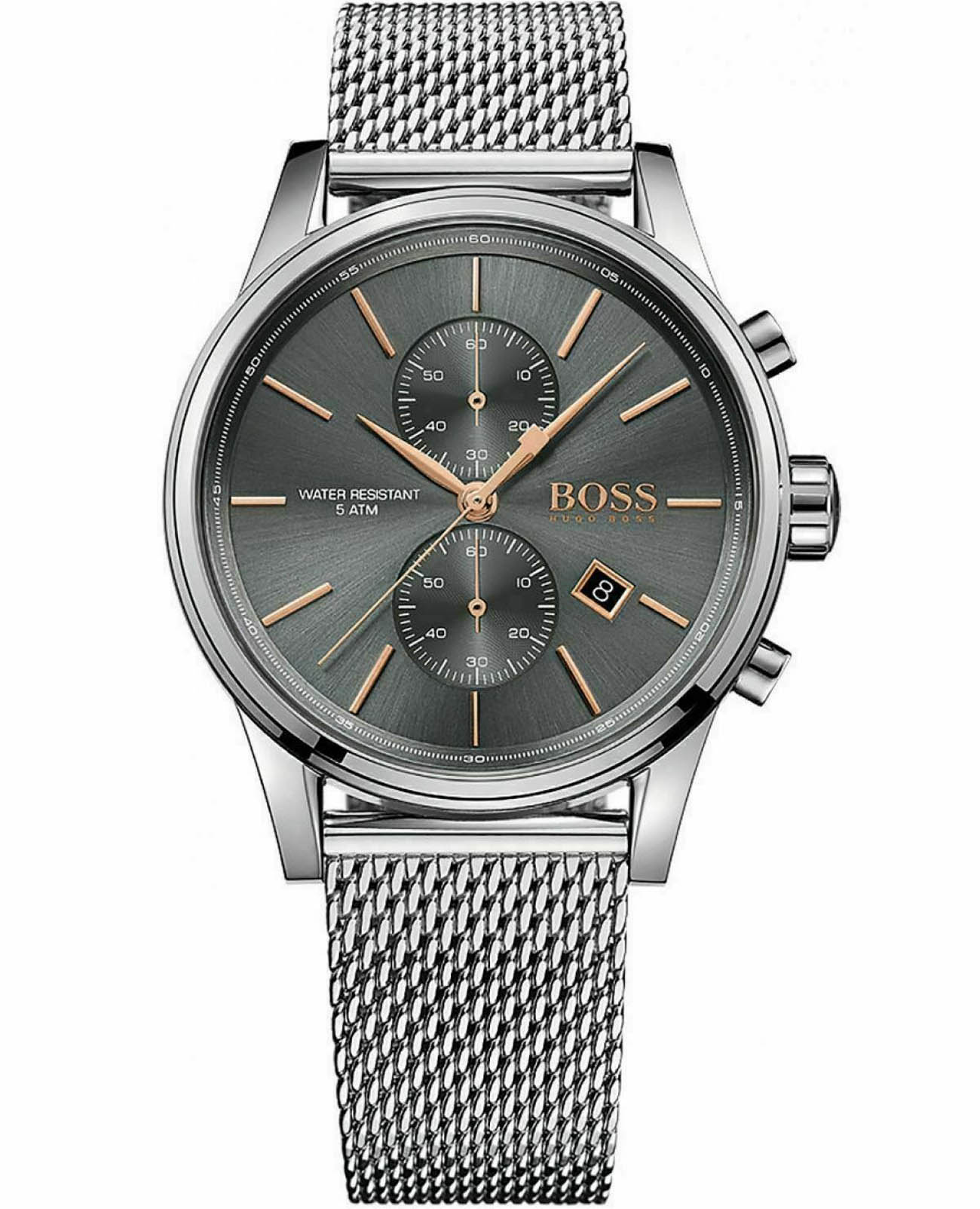 Hugo Boss Hugo Boss Jet HB1513440  HB1513440 кварцевые мужские часы серый циферблат, браслет нержавеющая сталь — вид спереди