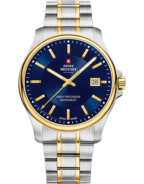 Swiss Military by Chrono Swiss Military by Chrono Сверхточные SM30200.06  SM30200.06 кварцевые мужские часы синий циферблат, браслет нержавеющая сталь с pvd-покрытием — вид спереди