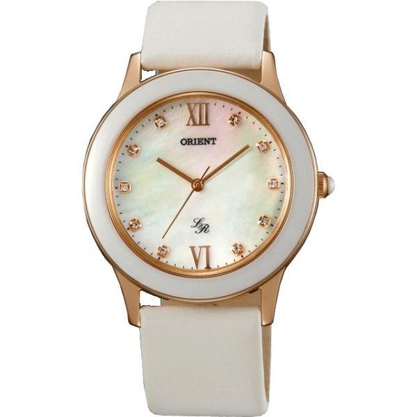 Orient Orient QC0Q002W (FQC0Q002W)  FQC0Q002W  женские часы белый циферблат, браслет кожа + текстиль — вид спереди