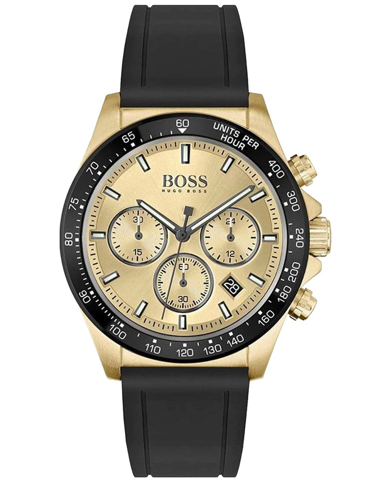 Hugo Boss Admiral HB 1513874  HB1513874 кварцевые мужские часы золотой циферблат, браслет силикон — вид спереди